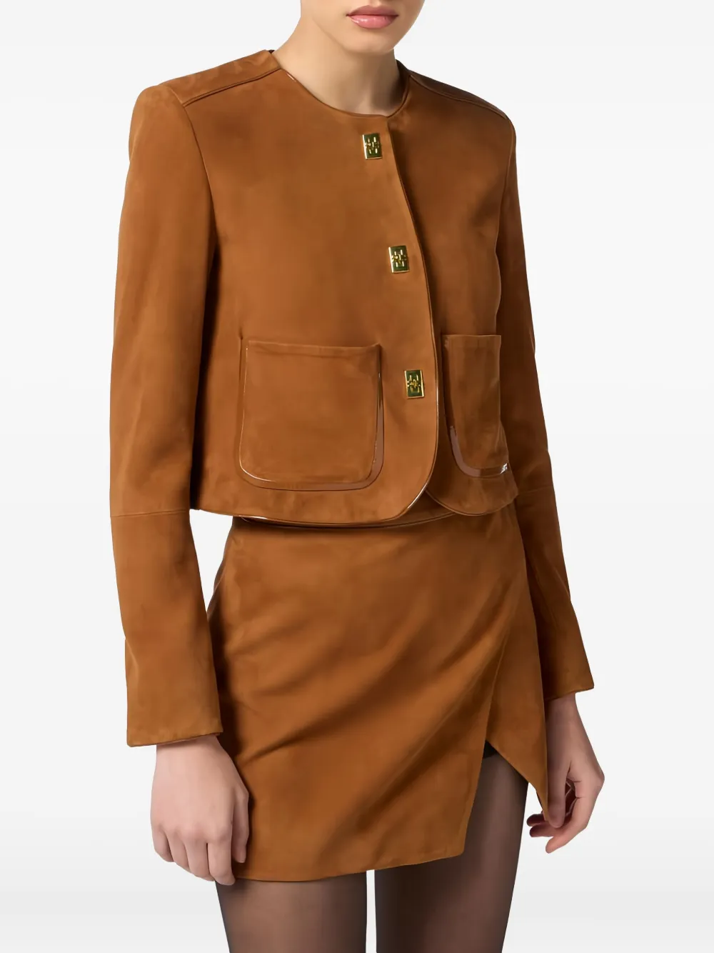 Elisabetta Franchi Patch-pocket Turn-lock Jacket In Brown