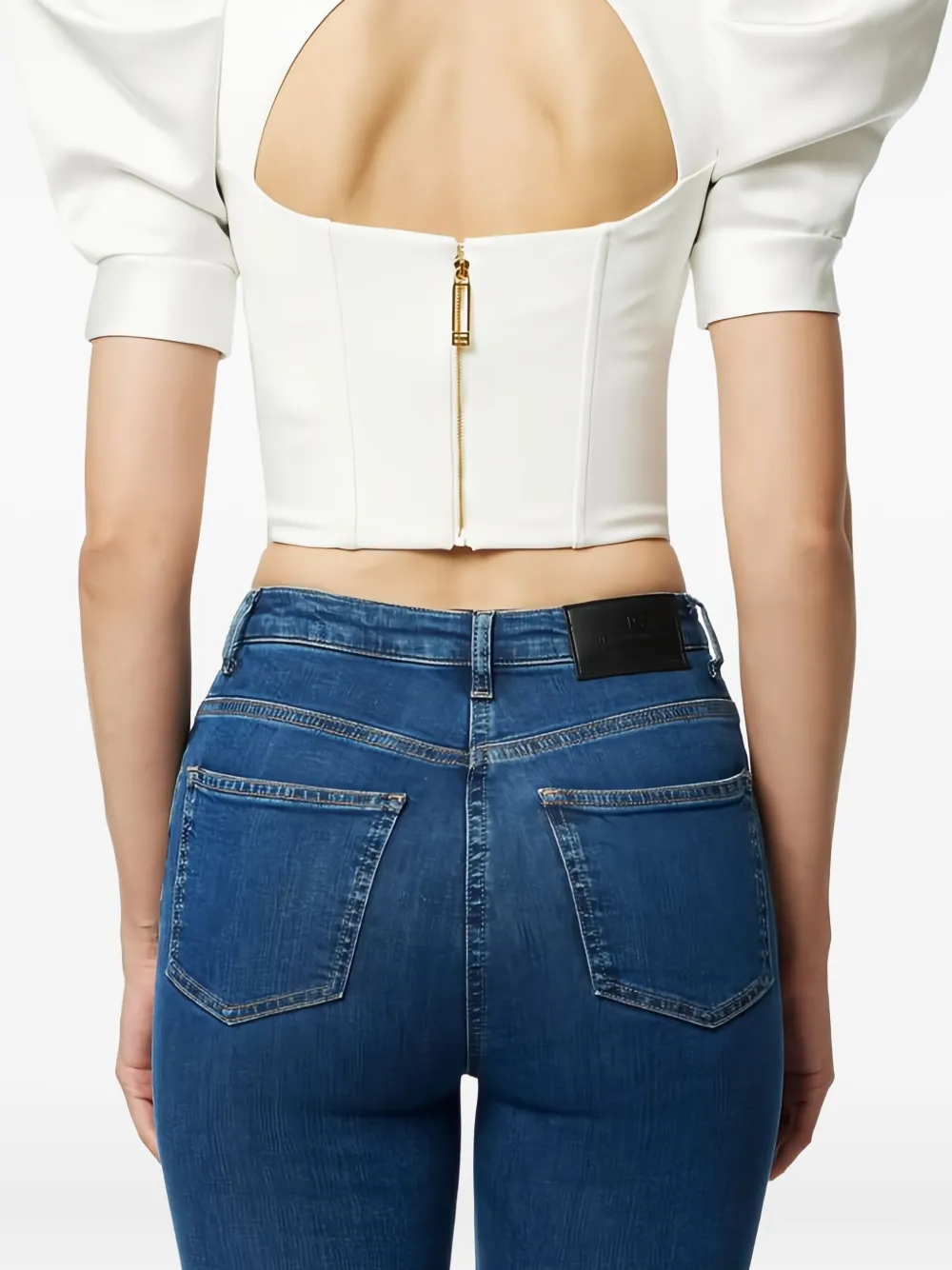 Elisabetta Franchi balloon-sleeve bustier top - Wit