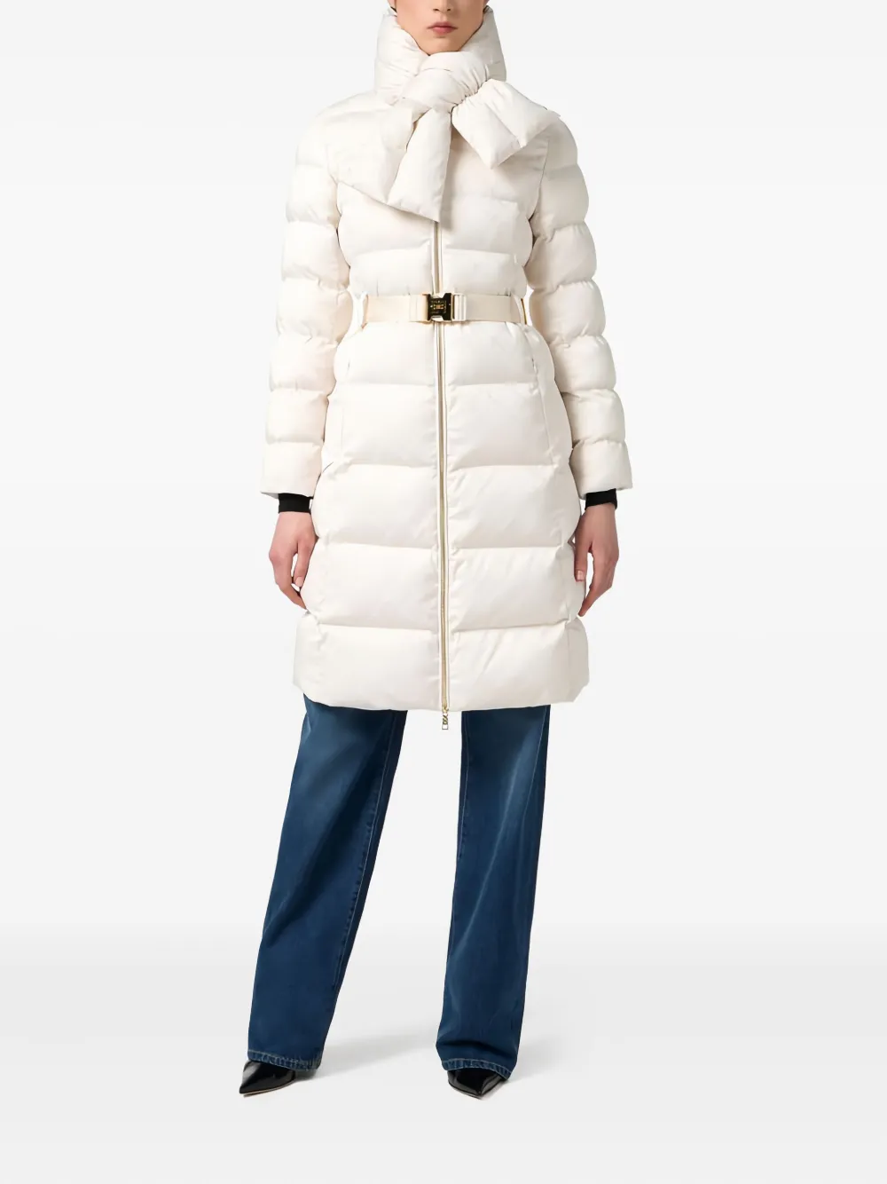 Elisabetta Franchi jacquard scarf-collar down coat | Single Breasted Coats | Image 2