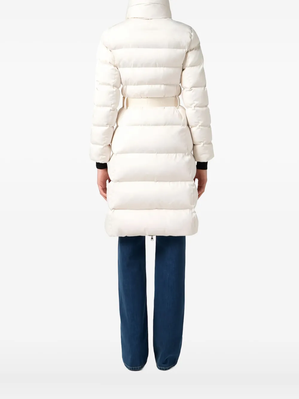 Elisabetta Franchi Jacquard Scarf-collar Down Coat In Neutral