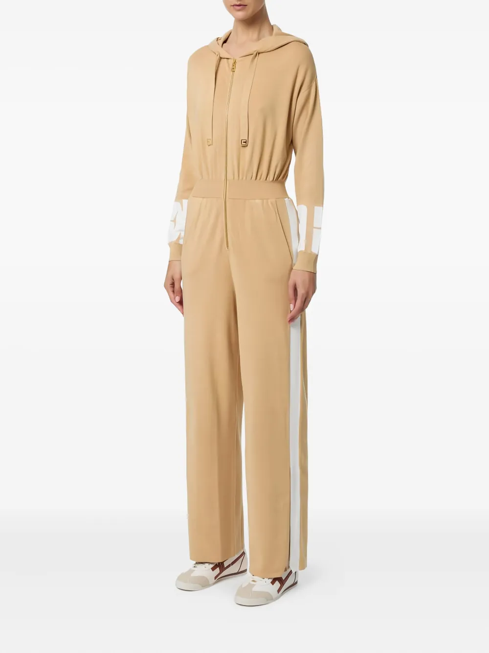 Elisabetta Franchi Hooded Logo Jumpsuit In Nude