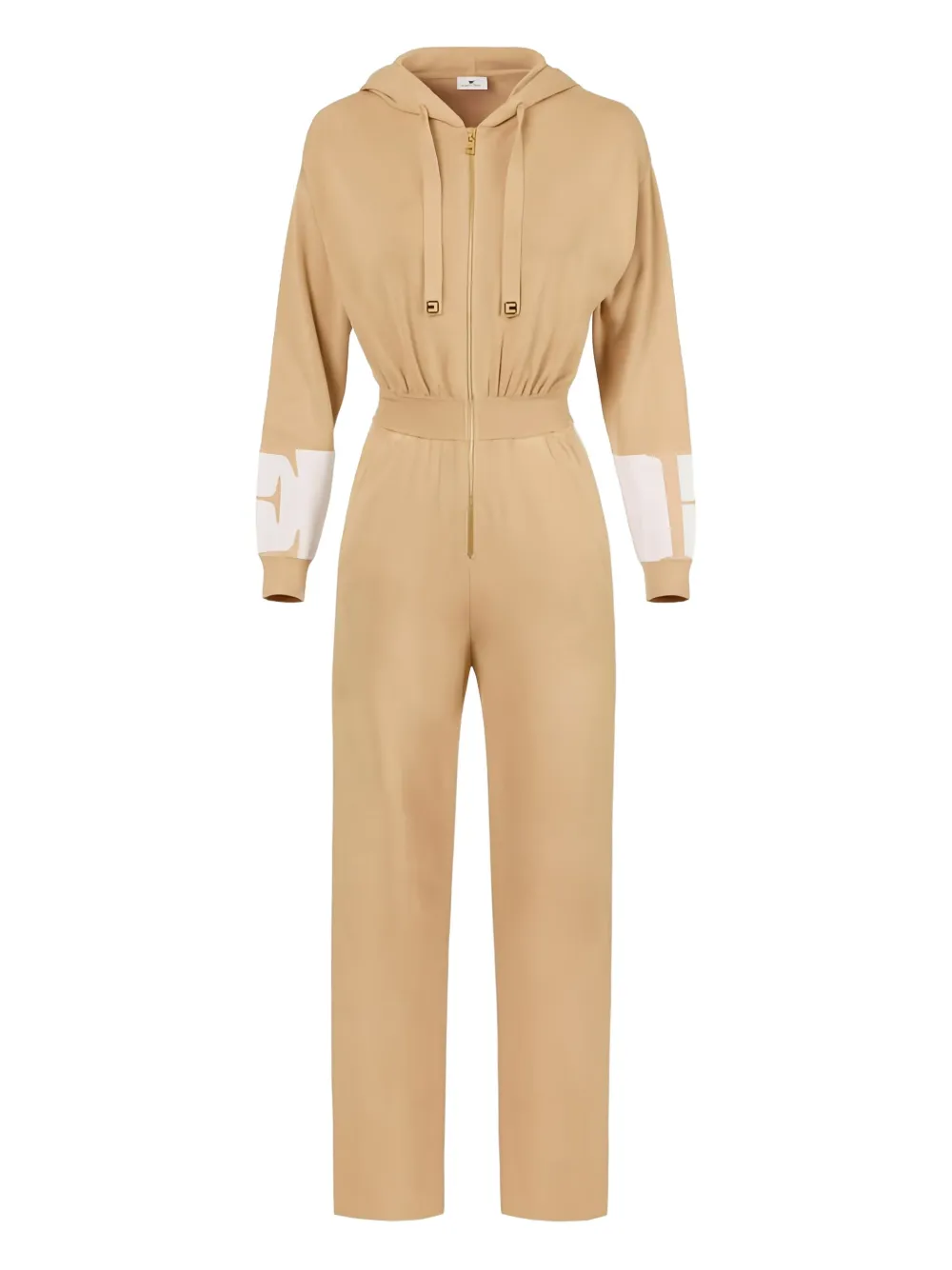 Elisabetta Franchi Hooded Logo Jumpsuit In Nude