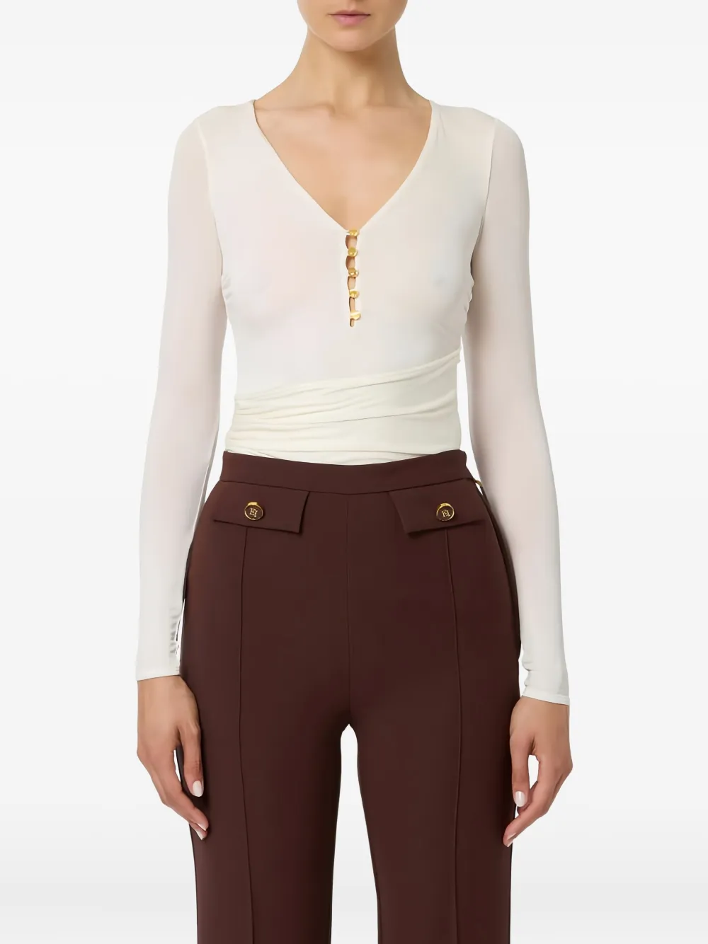 Elisabetta Franchi button-detail draped top - Beige