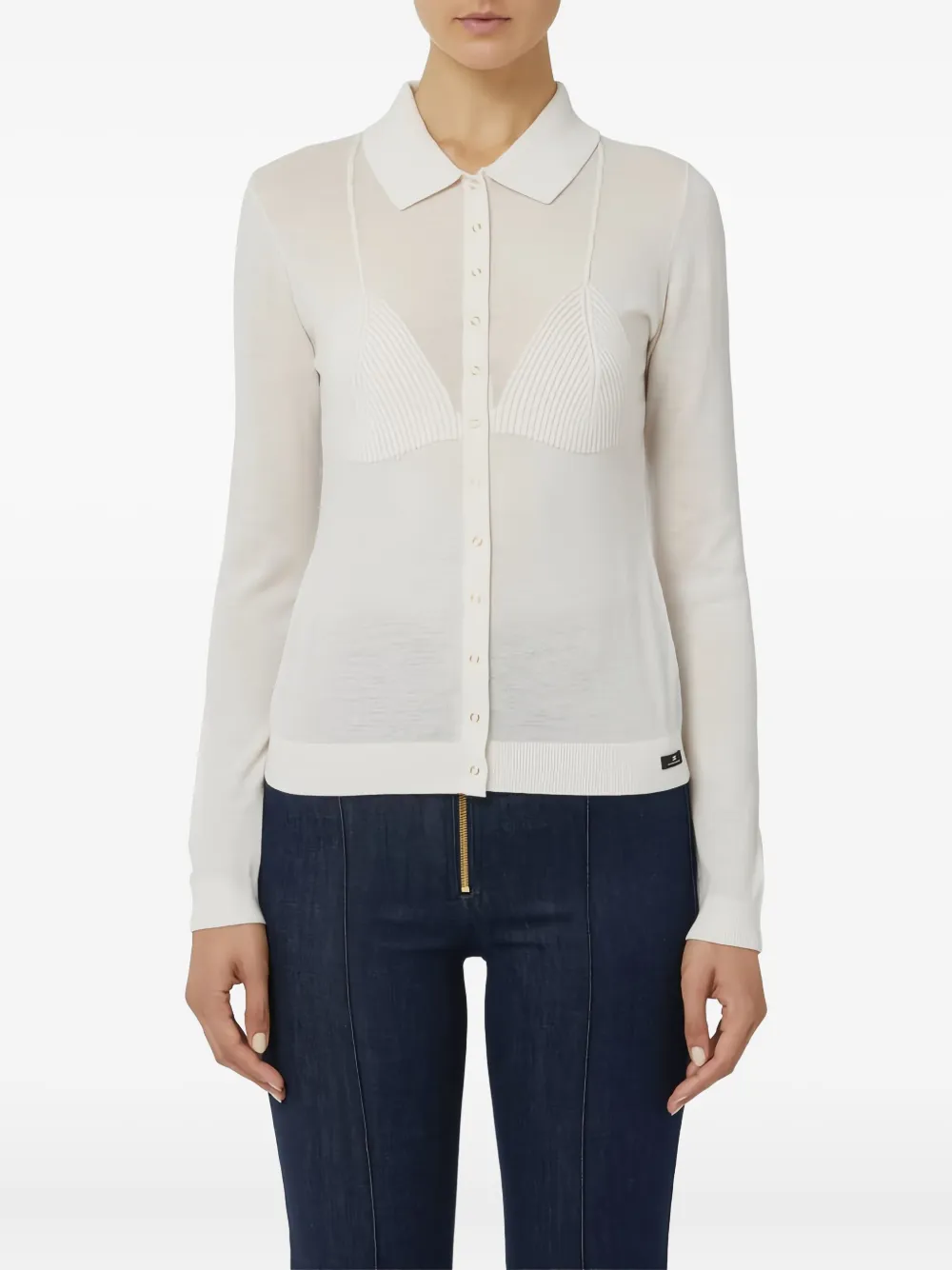 Elisabetta Franchi Geribbeld vest met shirtkraag Wit