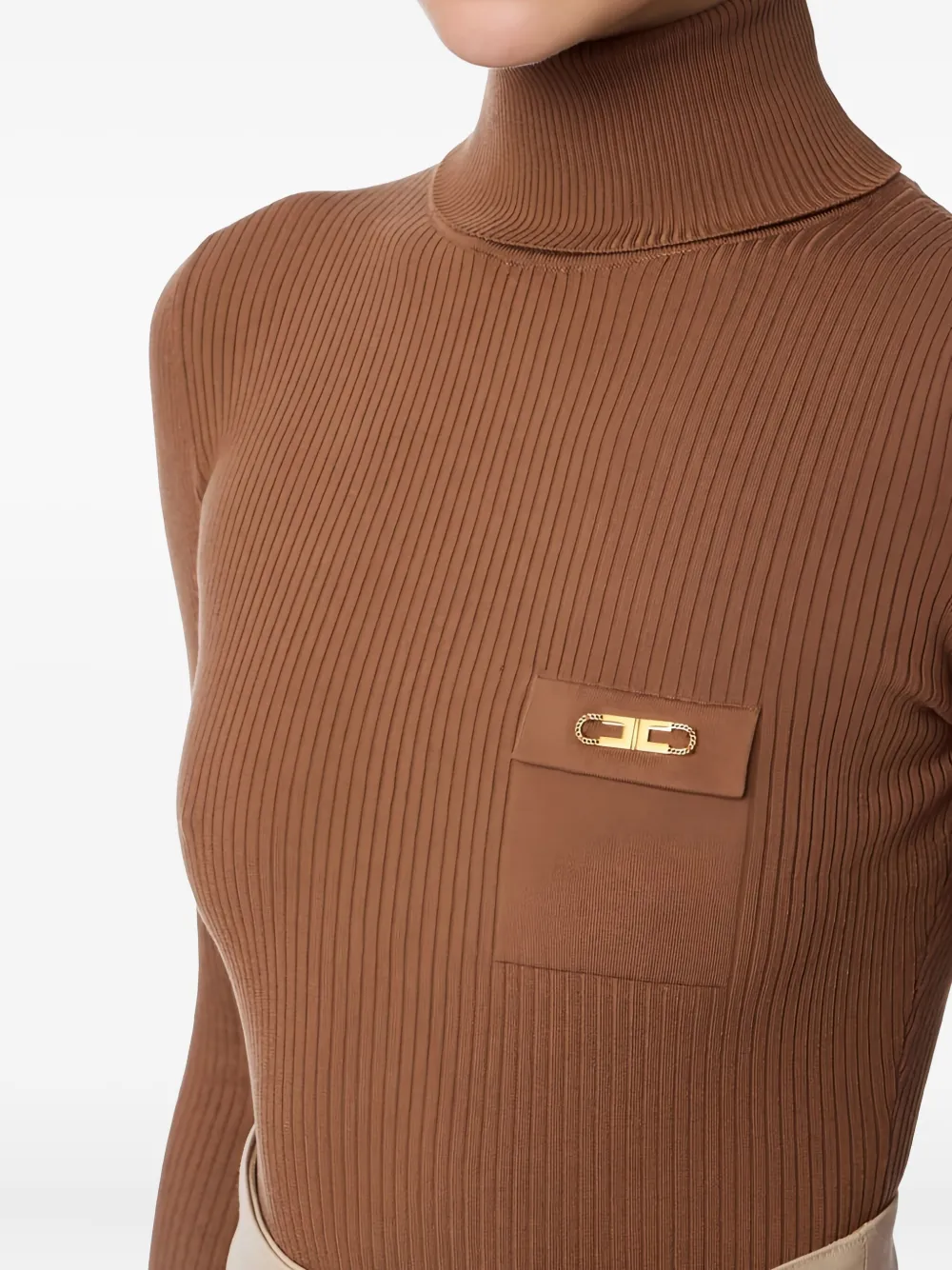 Elisabetta Franchi Geribbelde trui met borstzak Bruin