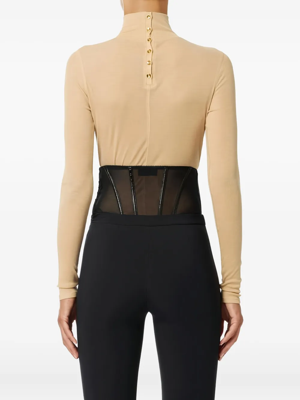 Elisabetta Franchi High-neck Button Jersey Top In Neutral