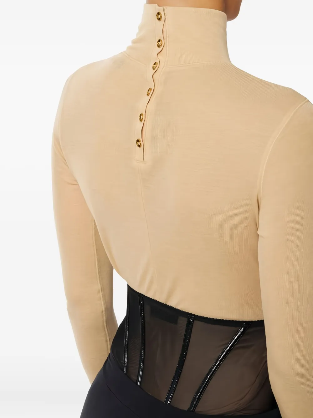 Elisabetta Franchi High-neck Button Jersey Top In Neutral