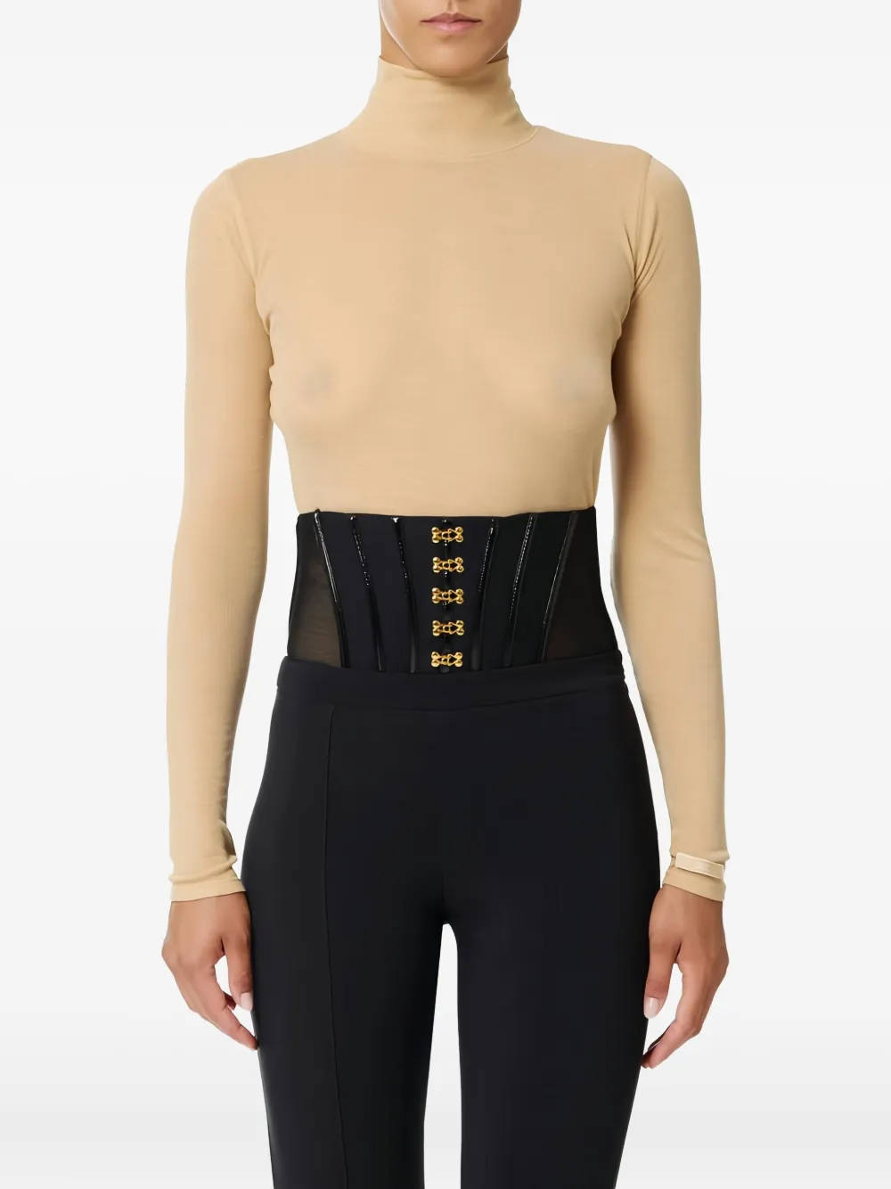 Elisabetta Franchi High-neck Button Jersey Top In Neutral