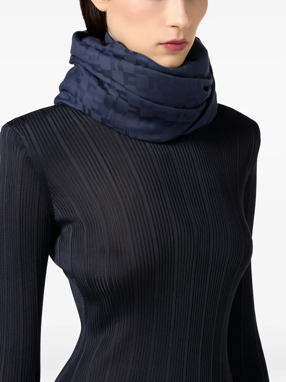 Elisabetta Franchi Logo-pattern Frayed-edges Scarf In Blue