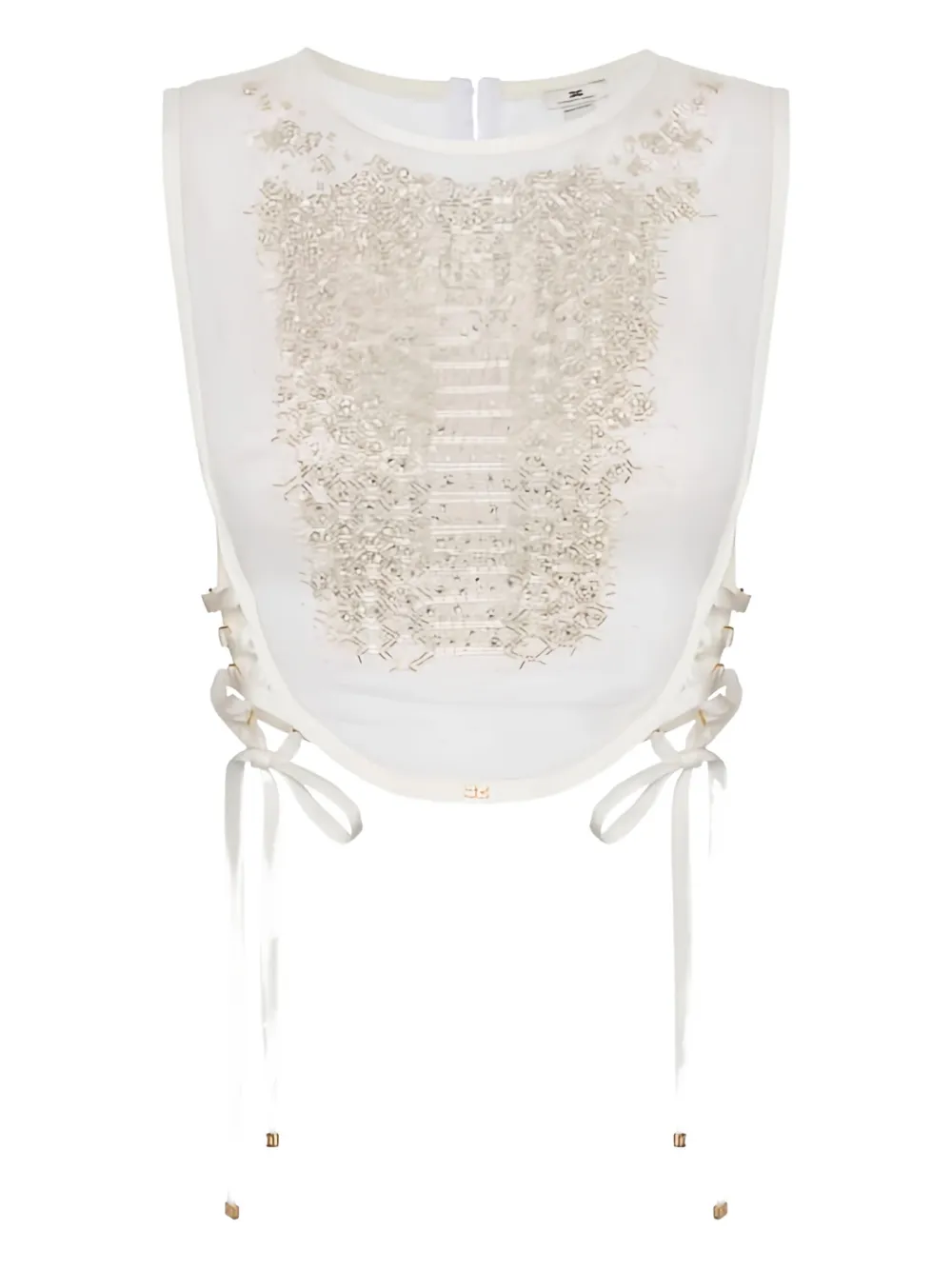 Elisabetta Franchi Crystal Snake Organza Top In White