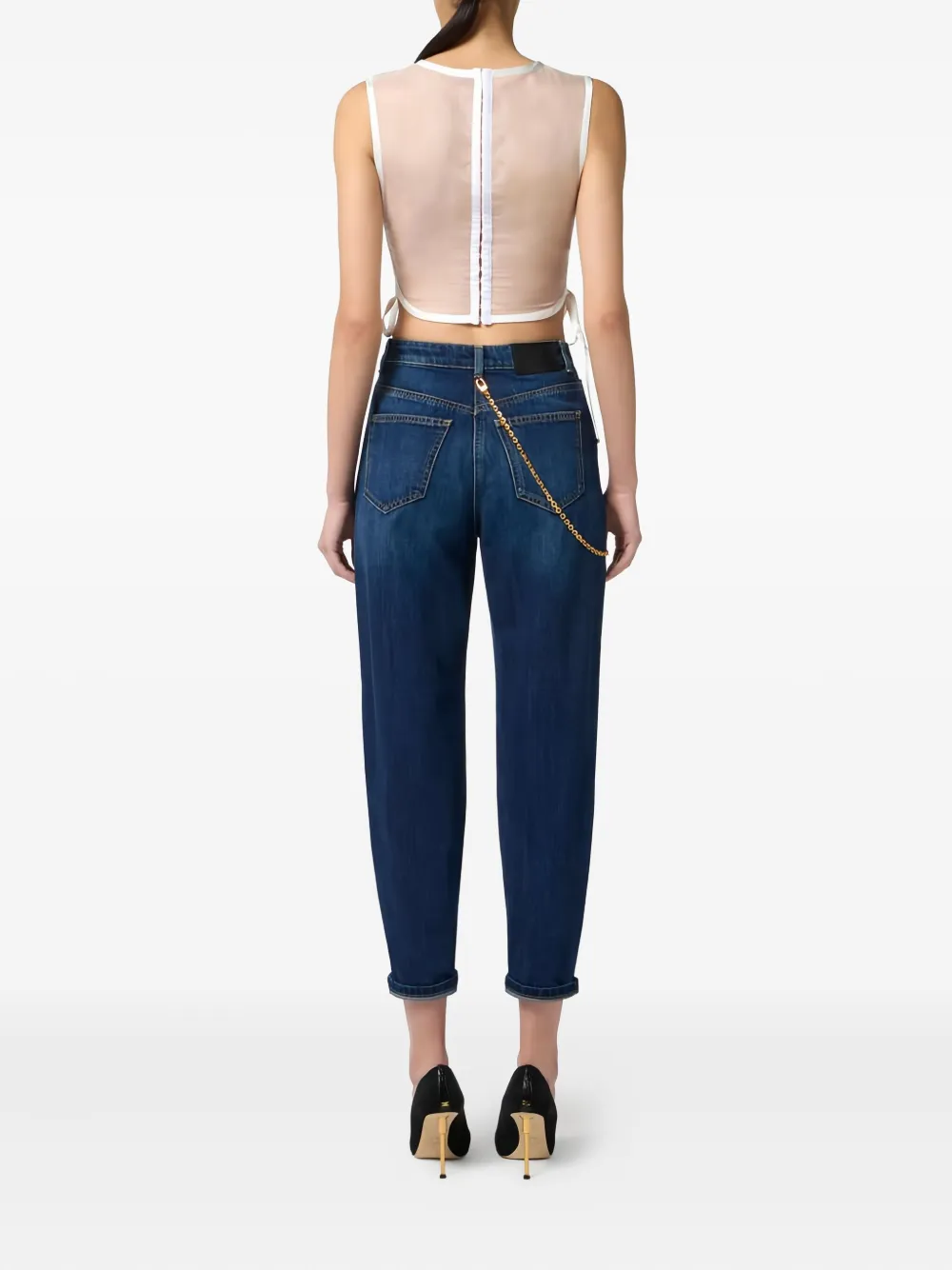 Elisabetta Franchi Crystal Snake Organza Top In White