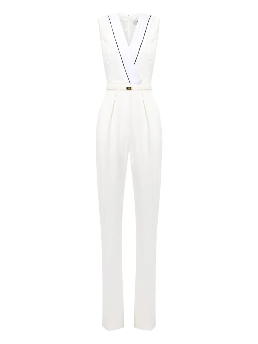 Elisabetta Franchi pleated logo piping jumpsuit | White | Image 1