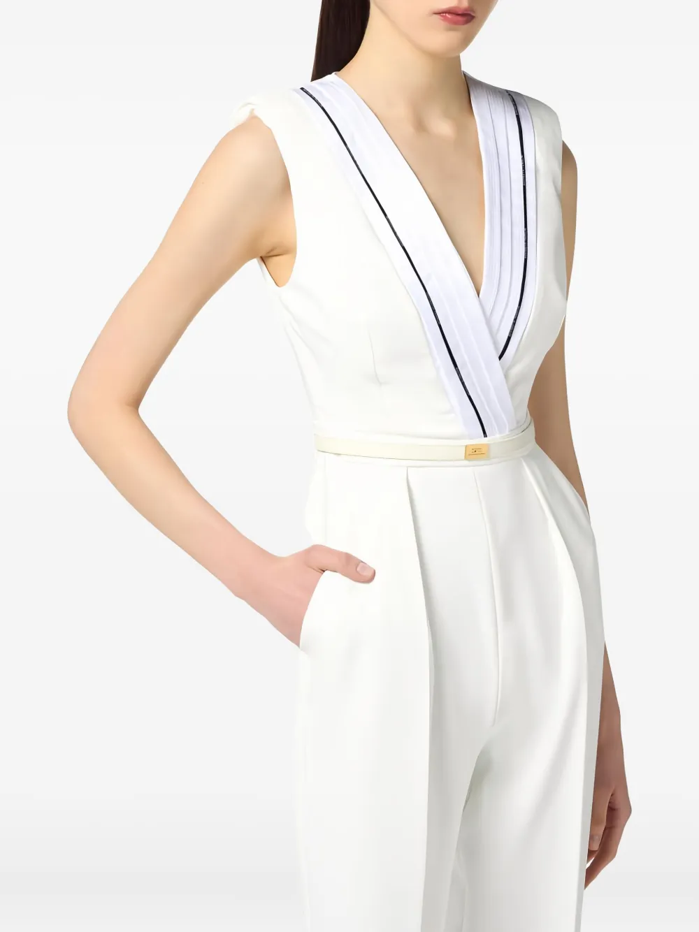 Elisabetta Franchi Geplooide jumpsuit met logo afwerking Wit
