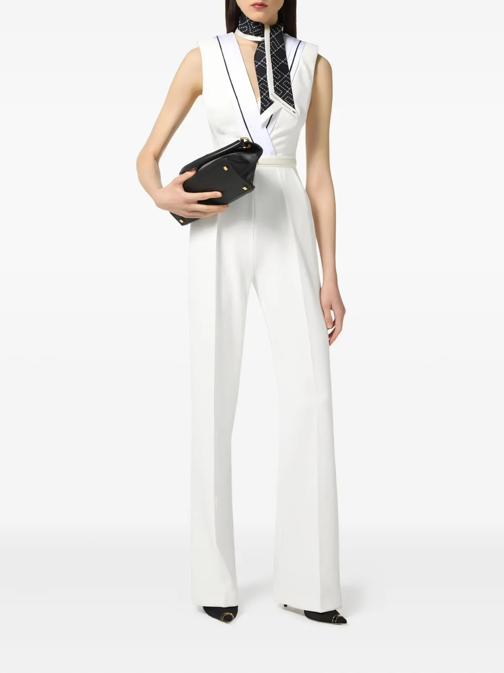 Elisabetta Franchi pleated logo piping jumpsuit - Wit
