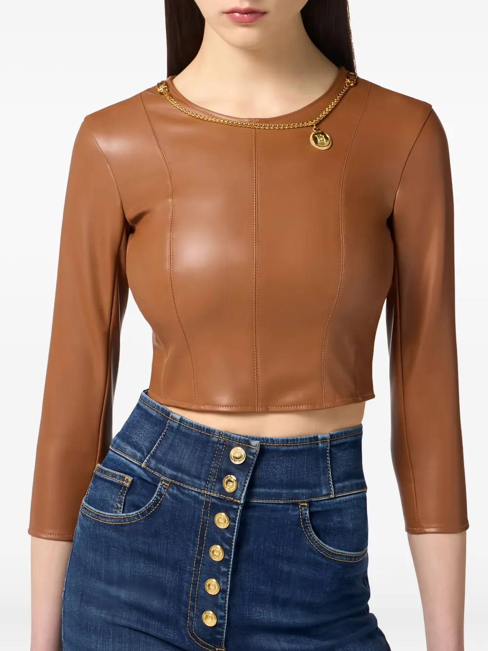 Elisabetta Franchi Top met ronde hals Bruin