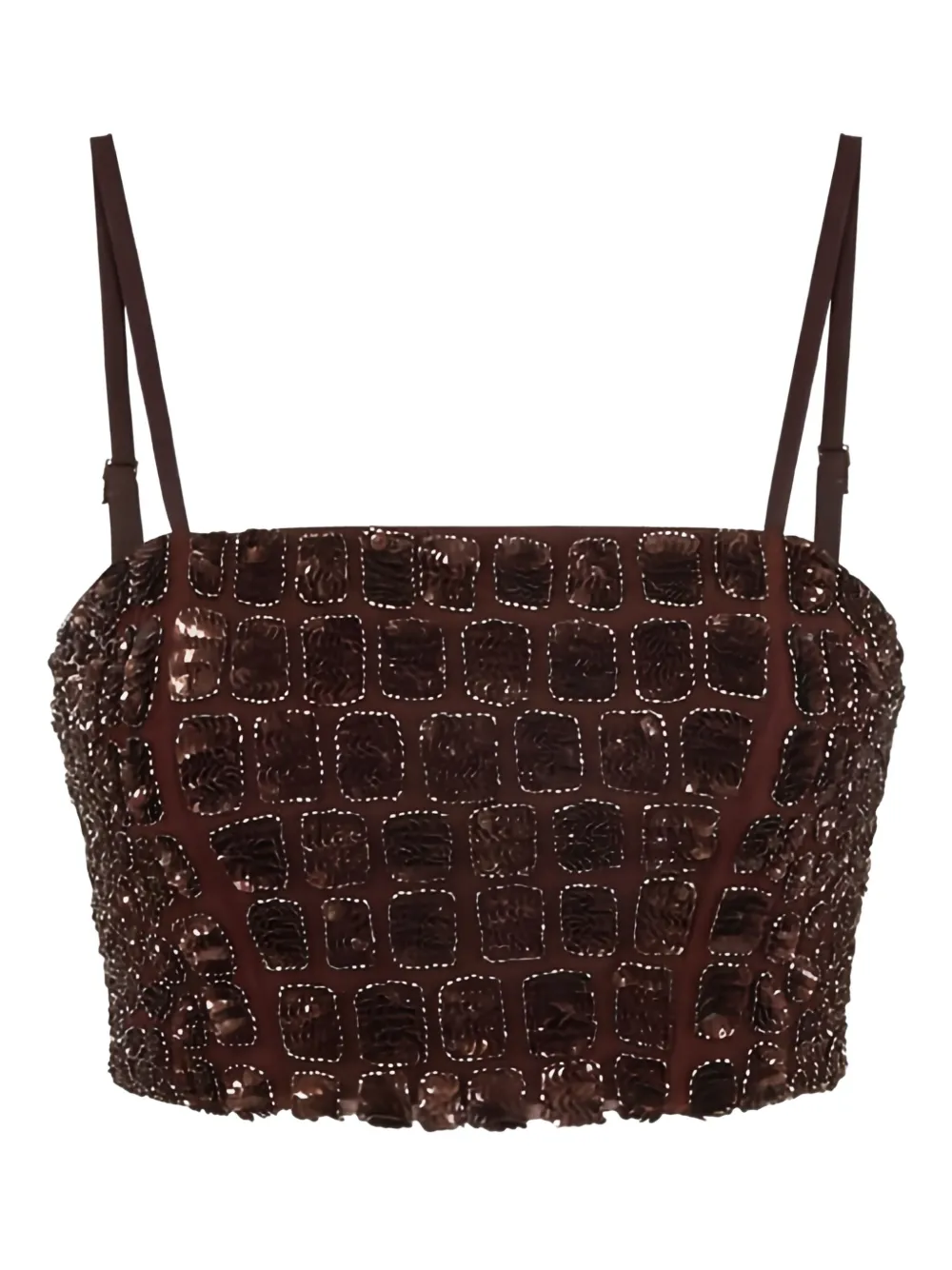 Elisabetta Franchi Tulle Crocodile-effect Top In Brown