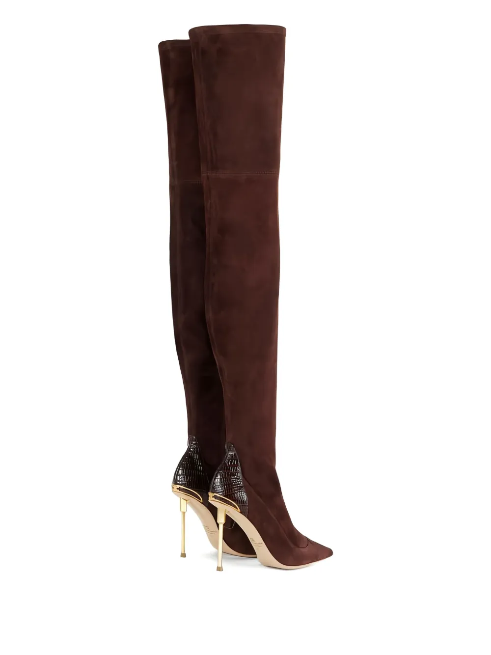Elisabetta Franchi 100 mm leren laarzen met pythonprint Bruin