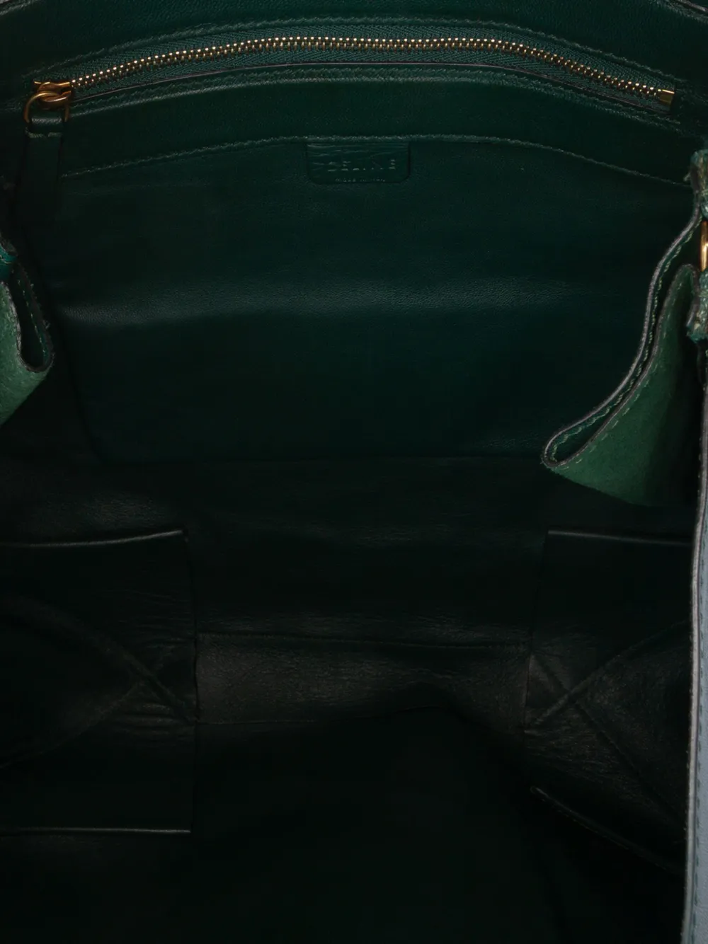 Pre-owned Celine 2010 Lambskin Horizontal Zipper Gusset Cabas Tote Bag In Green