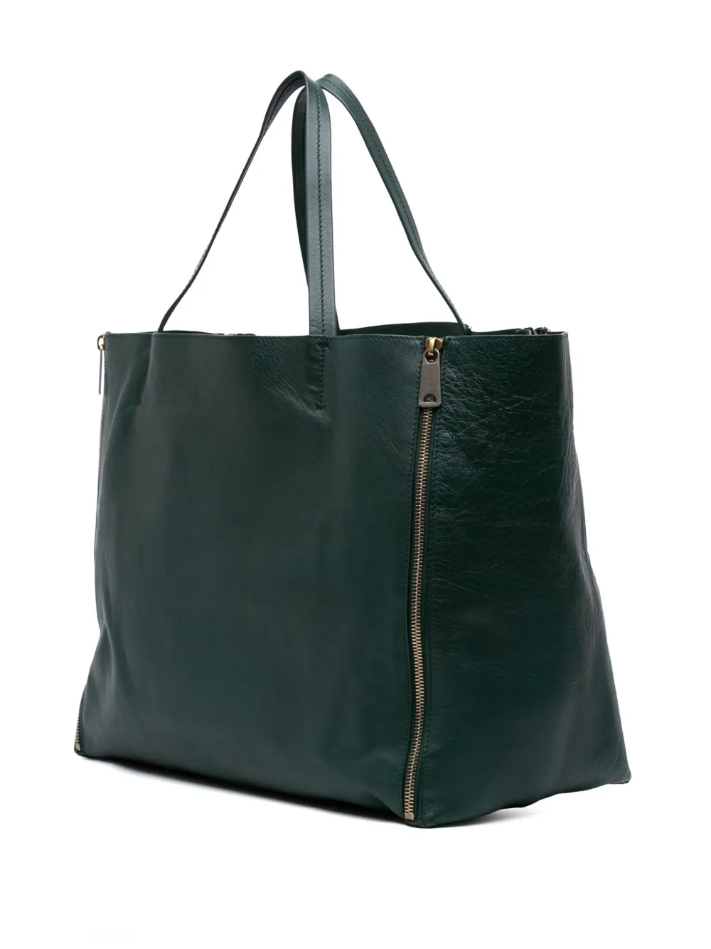 Pre-owned Celine 2010 Lambskin Horizontal Zipper Gusset Cabas Tote Bag In Green