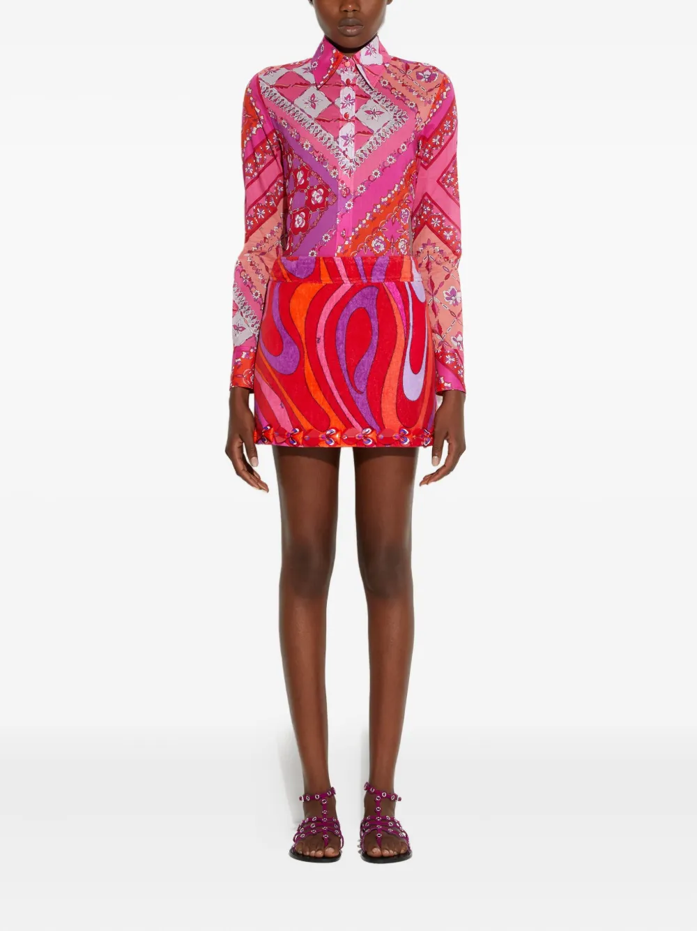 PUCCI Marmo-print embroidered mini skirt - Roze