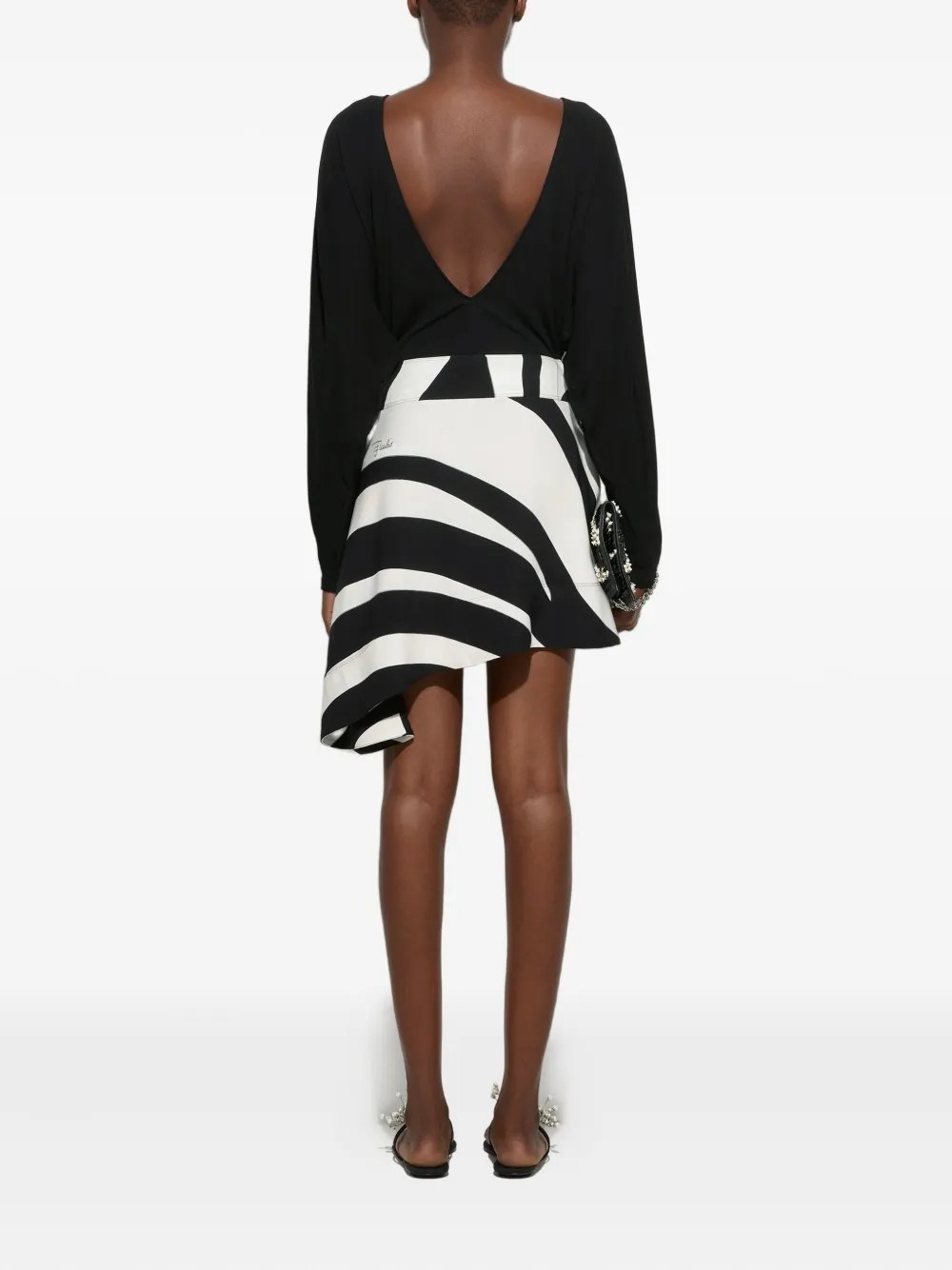 Pucci Marmo-print Asymmetrical Mini Skirt In Black