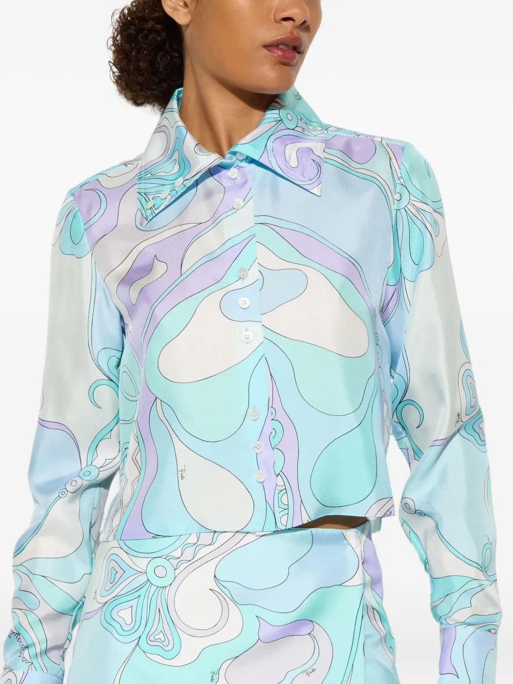 PUCCI Zijden blouse met orchidee-print Blauw