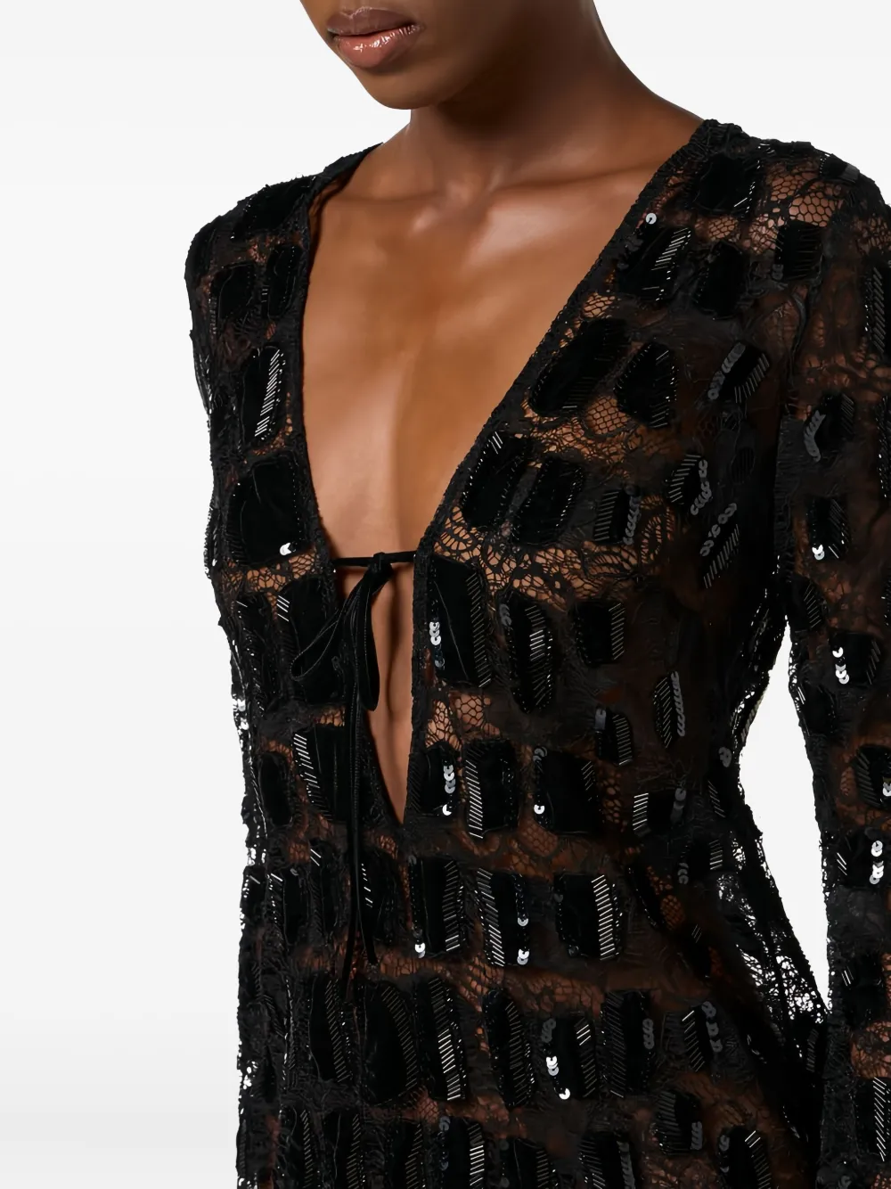 Elisabetta Franchi Long-sleeve Sequined Mini Dress In Black