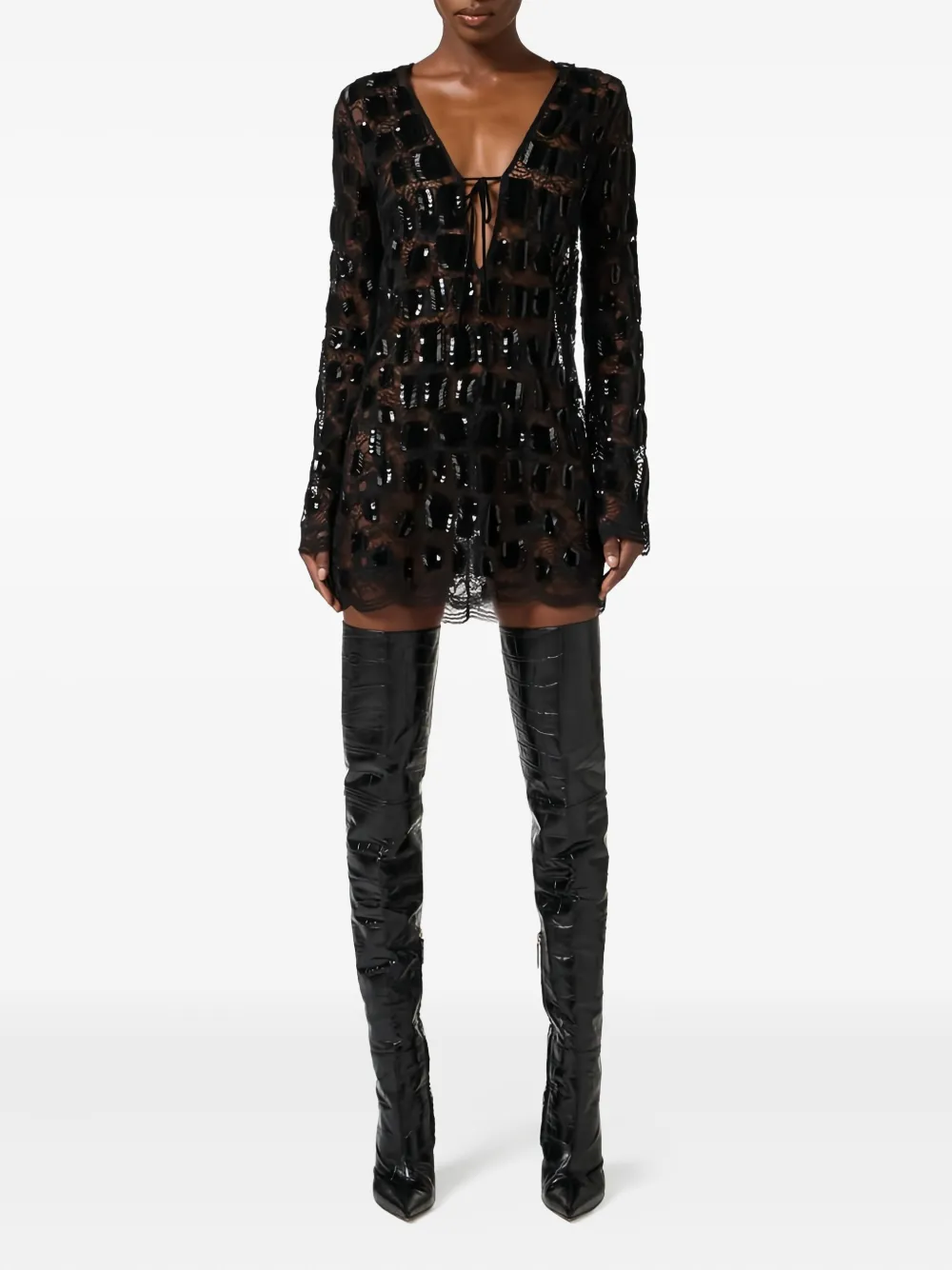 Elisabetta Franchi Mini-jurk met lange mouwen - Zwart