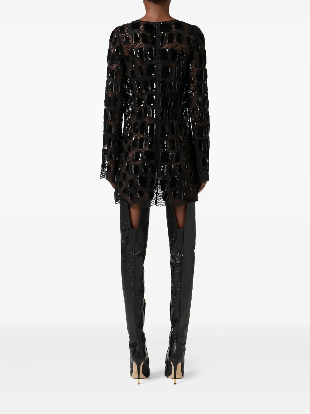 Elisabetta Franchi Long-sleeve Sequined Mini Dress In Black