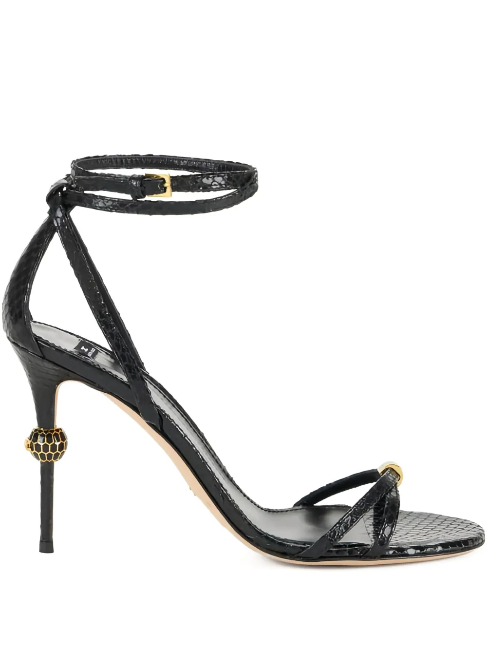 Elisabetta Franchi 80mm leather python print sandals | Black | Image 1