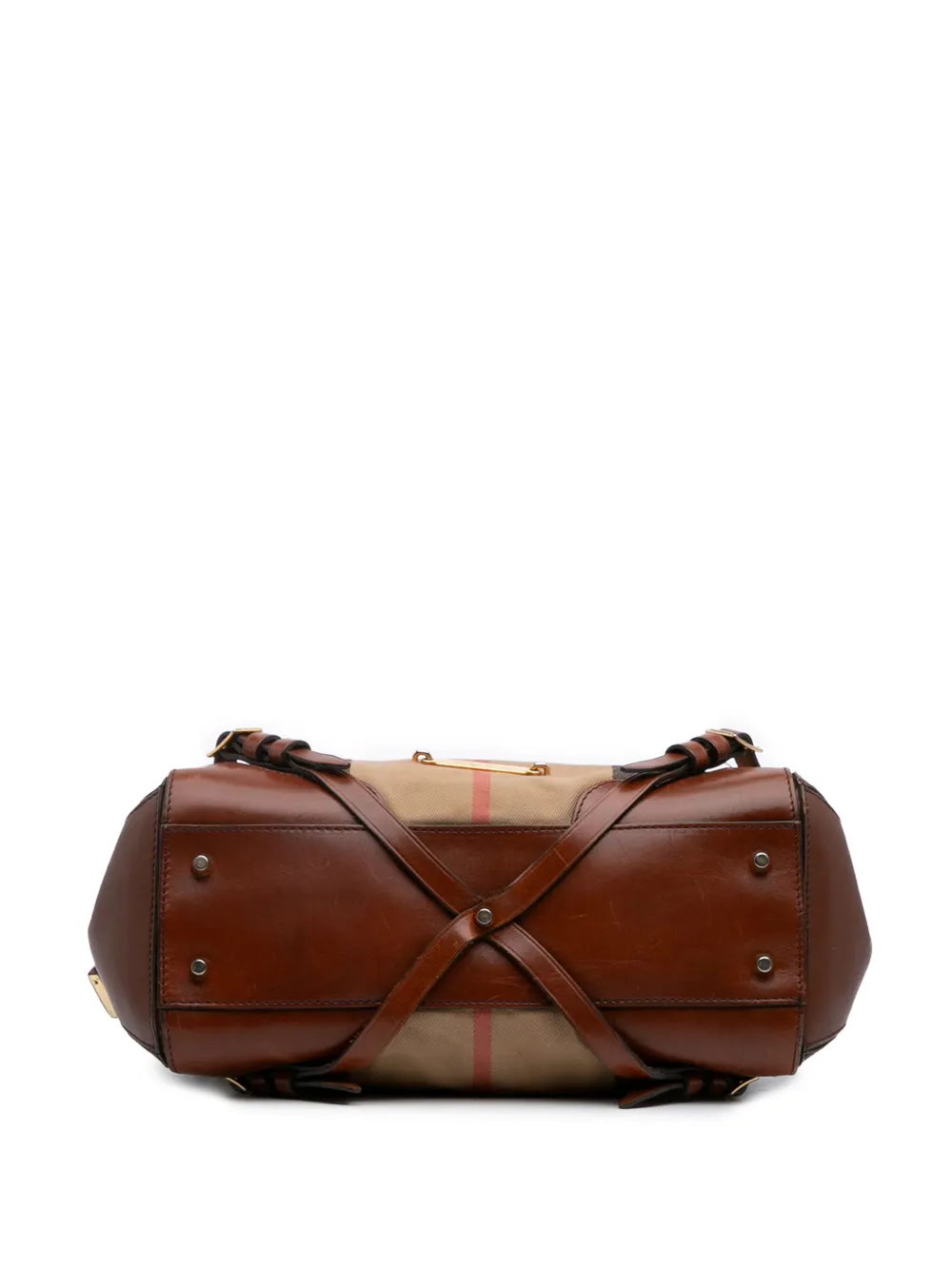 Pre-owned Burberry 2000-2017 Small House Check Canvas Bridle Gladstone Satchel In Brown