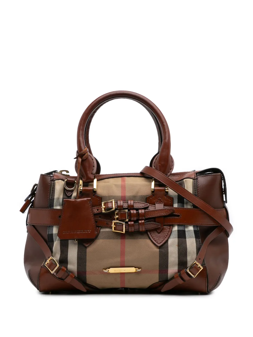 Pre-owned Burberry 2000-2017 Small House Check Canvas Bridle Gladstone Satchel In Brown