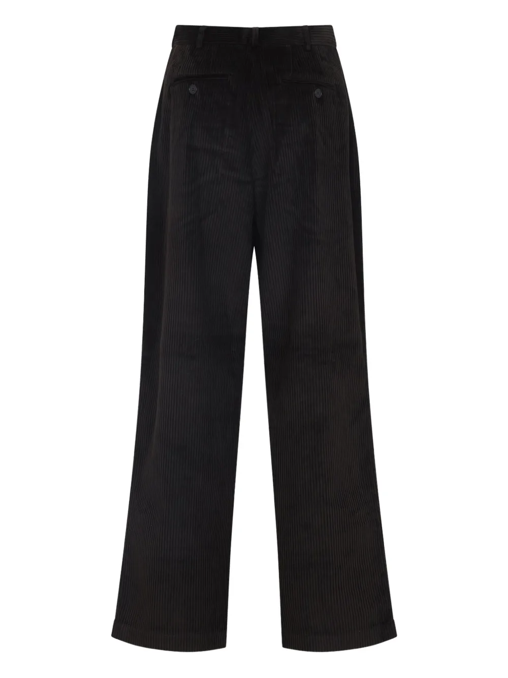The Frankie Shop Dark Brown Cotton Norstrand Pleated Corduroy Trousers In Black