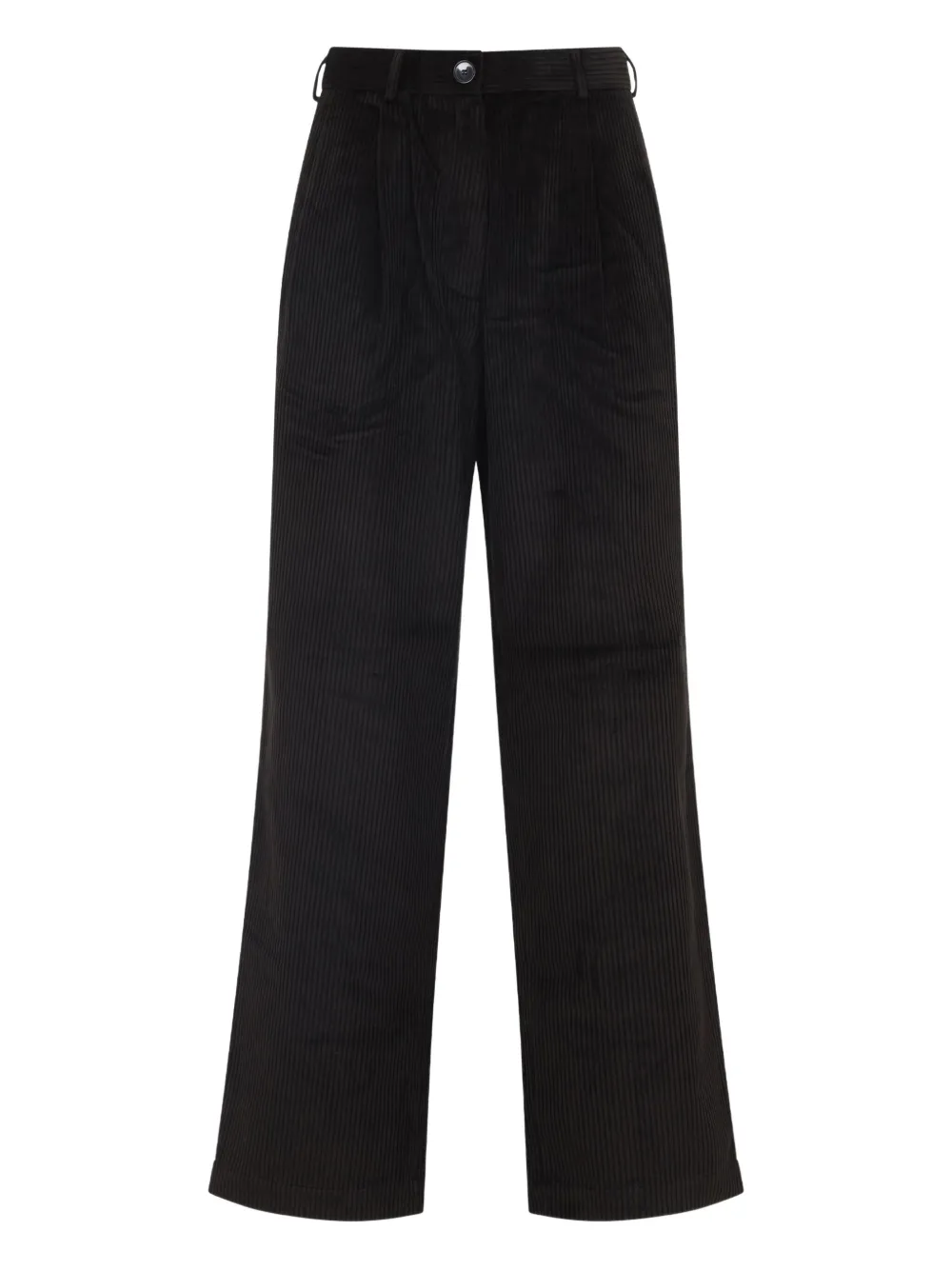 The Frankie Shop Dark Brown Cotton Norstrand Pleated Corduroy Trousers In Black