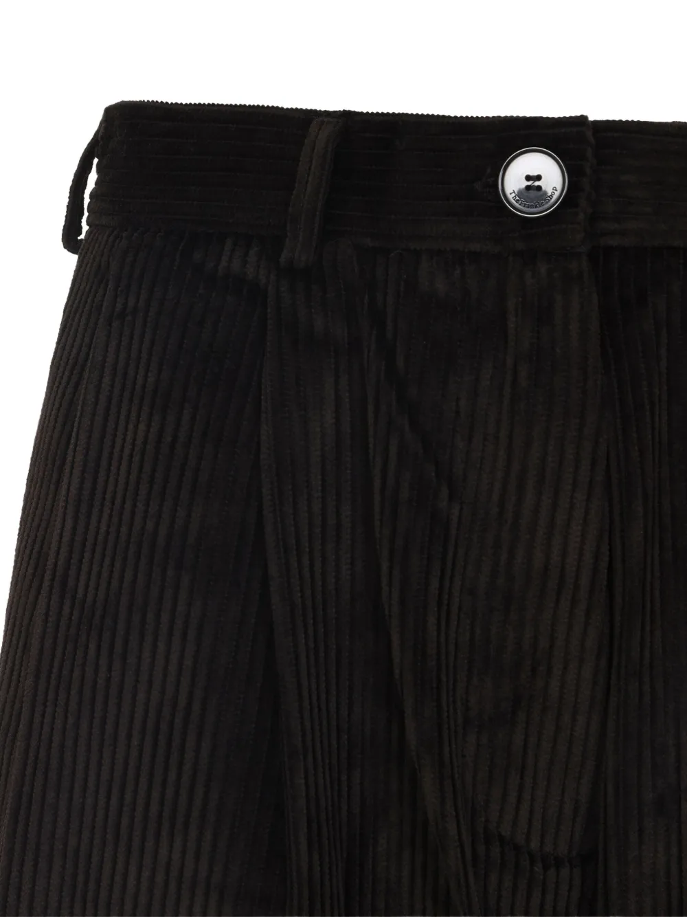 The Frankie Shop Dark Brown Cotton Norstrand Pleated Corduroy Trousers In Black
