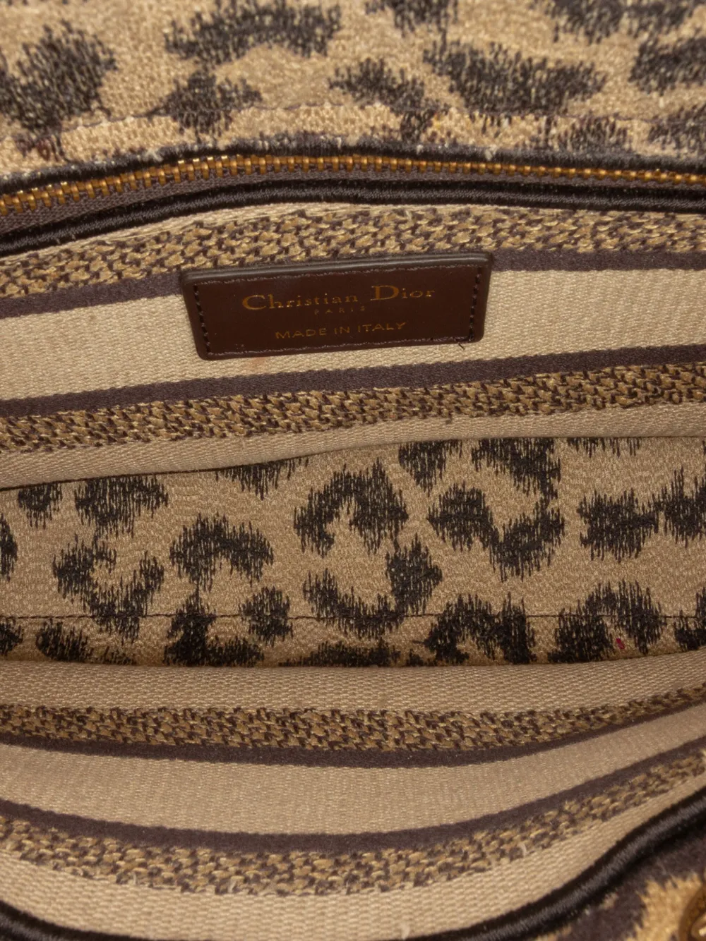 Pre-owned Dior 2021 Mizza Medium Leopard Embroidered Canvas Lady D Lite Satchel In Brown