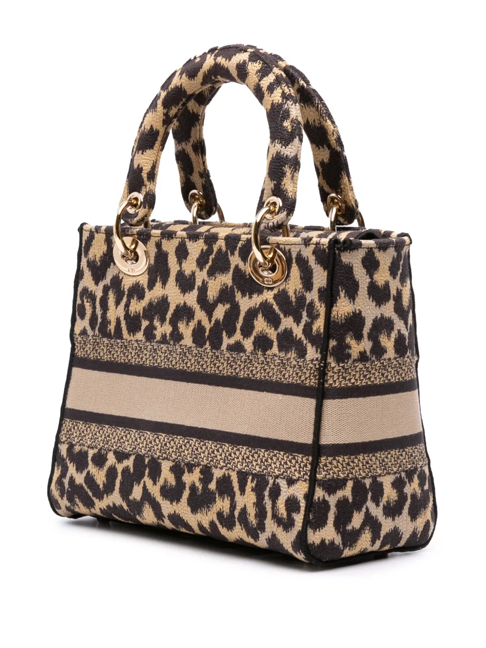 Pre-owned Dior 2021 Mizza Medium Leopard Embroidered Canvas Lady D Lite Satchel In Brown