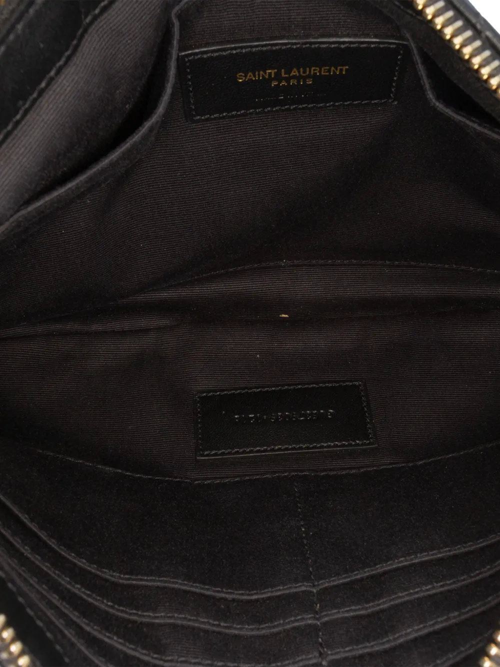 Pre-owned Saint Laurent 2016 Chevron Leather Monogram Zip A5 Wristlet Pouch Clutch Bag In Black