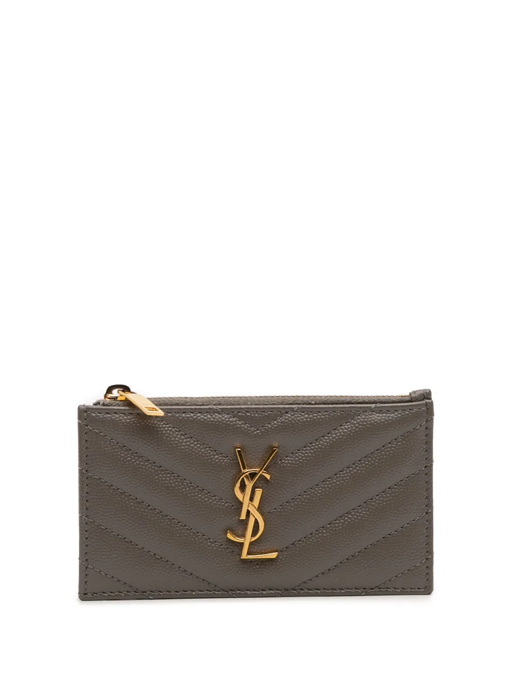 Saint Laurent Pre-Owned 2022 Grain De Poudre Chevron Monogram Fragments Zippered Case card holder | Grey | Image 1