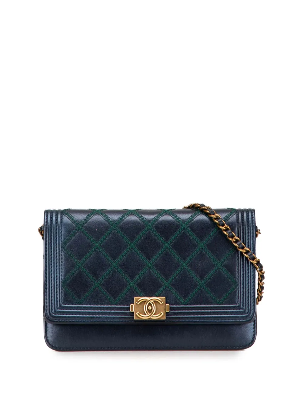 Сумка через плечо CHANEL, бывшая в употреблении в продаже в 2013-2014 годах, из телячьей кожи с двойным швом для мальчиков на цепочке