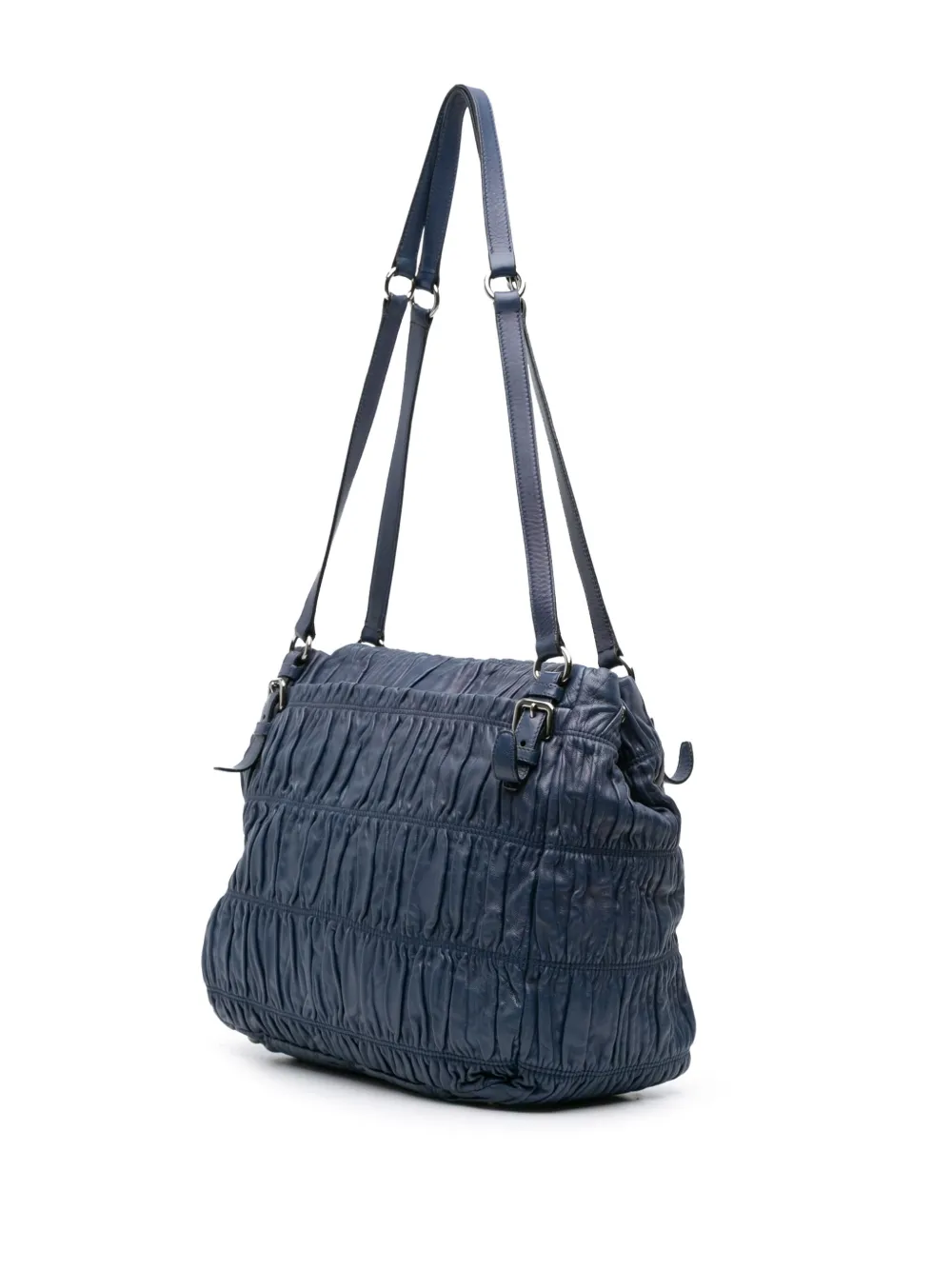 Pre-owned Prada 2000-2025 Nappa Gaufre Buckle Strap Shoulder Bag In Blue