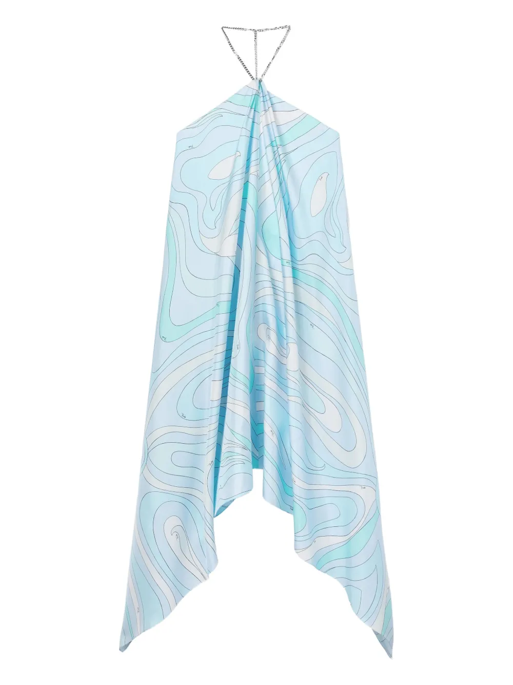 Pucci Marmo-print Silk Midi Dress In Blue