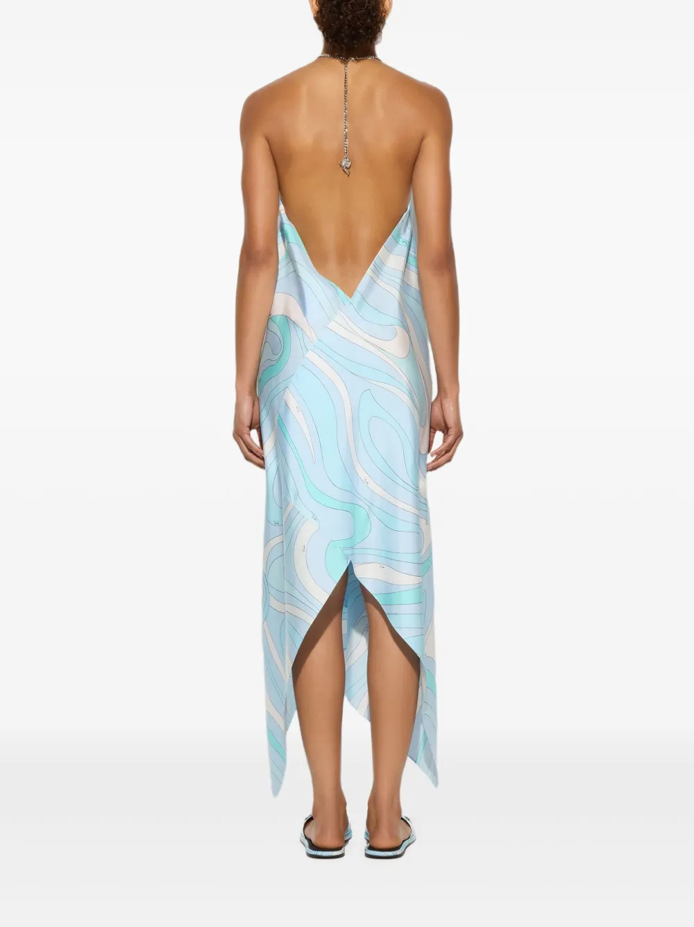 Pucci Marmo-print Silk Midi Dress In Blue