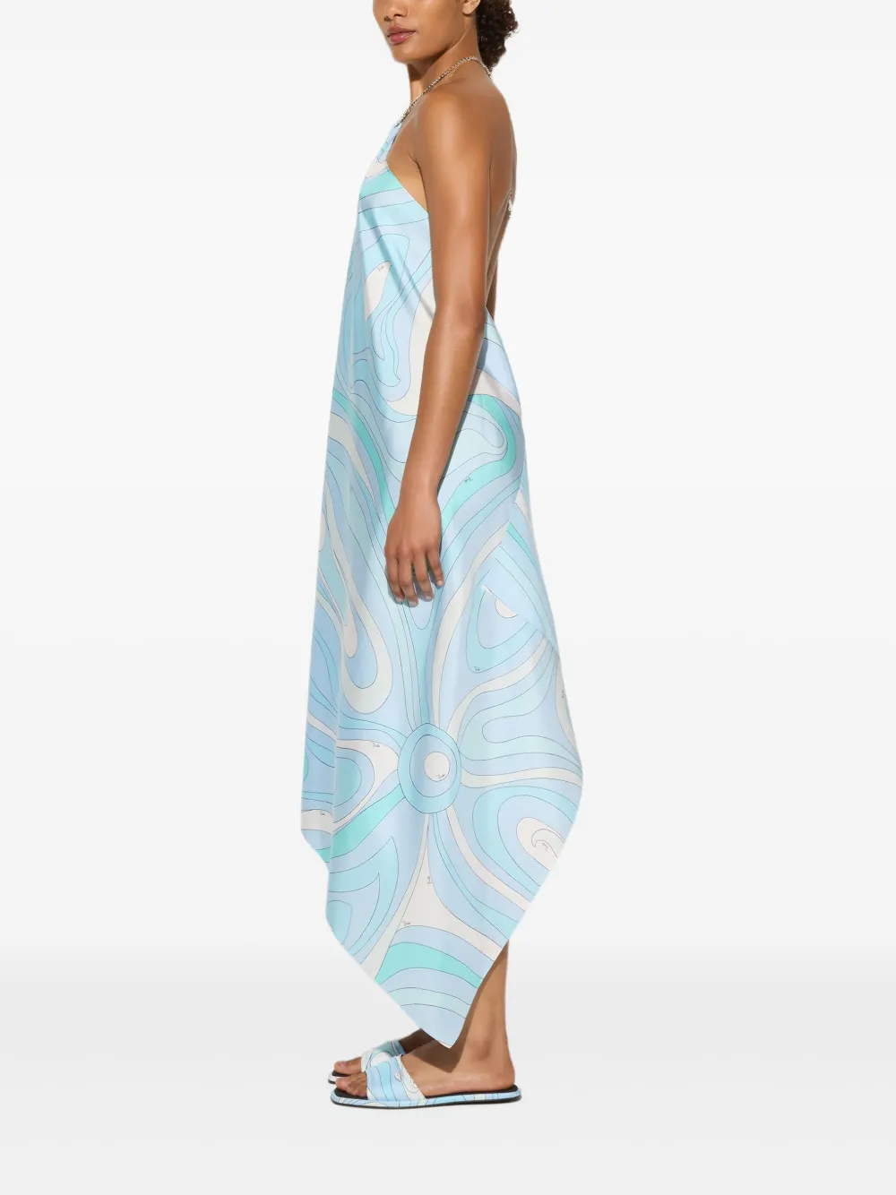 Pucci Marmo-print Silk Midi Dress In Blue