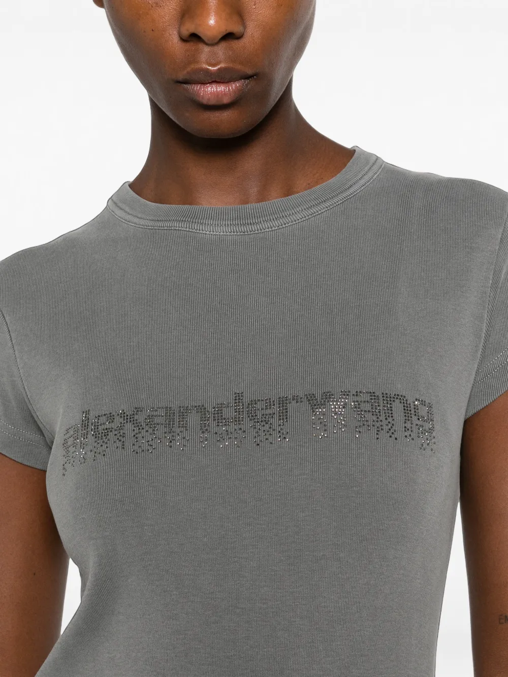 Alexander Wang Crystal Hotfix T-shirt met logo Grijs