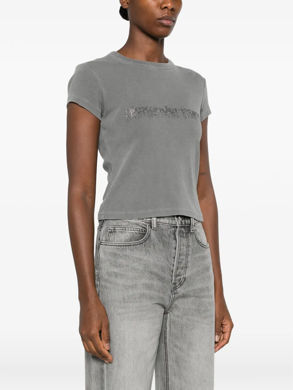 Alexander Wang Crystal Hotfix T-shirt met logo Grijs