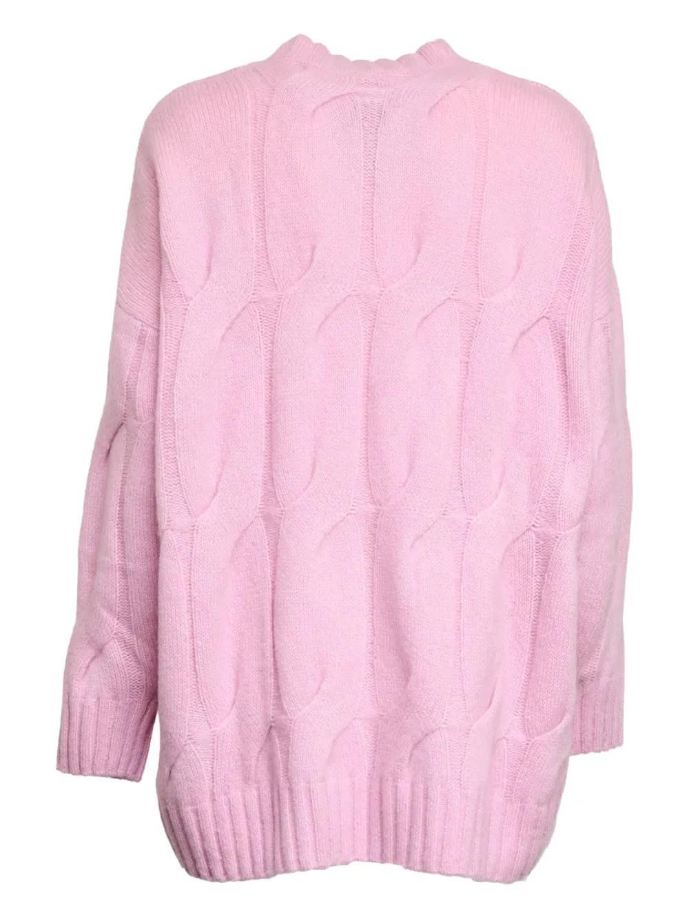 Allude Cable-knit Round-neck Sweater In Pink