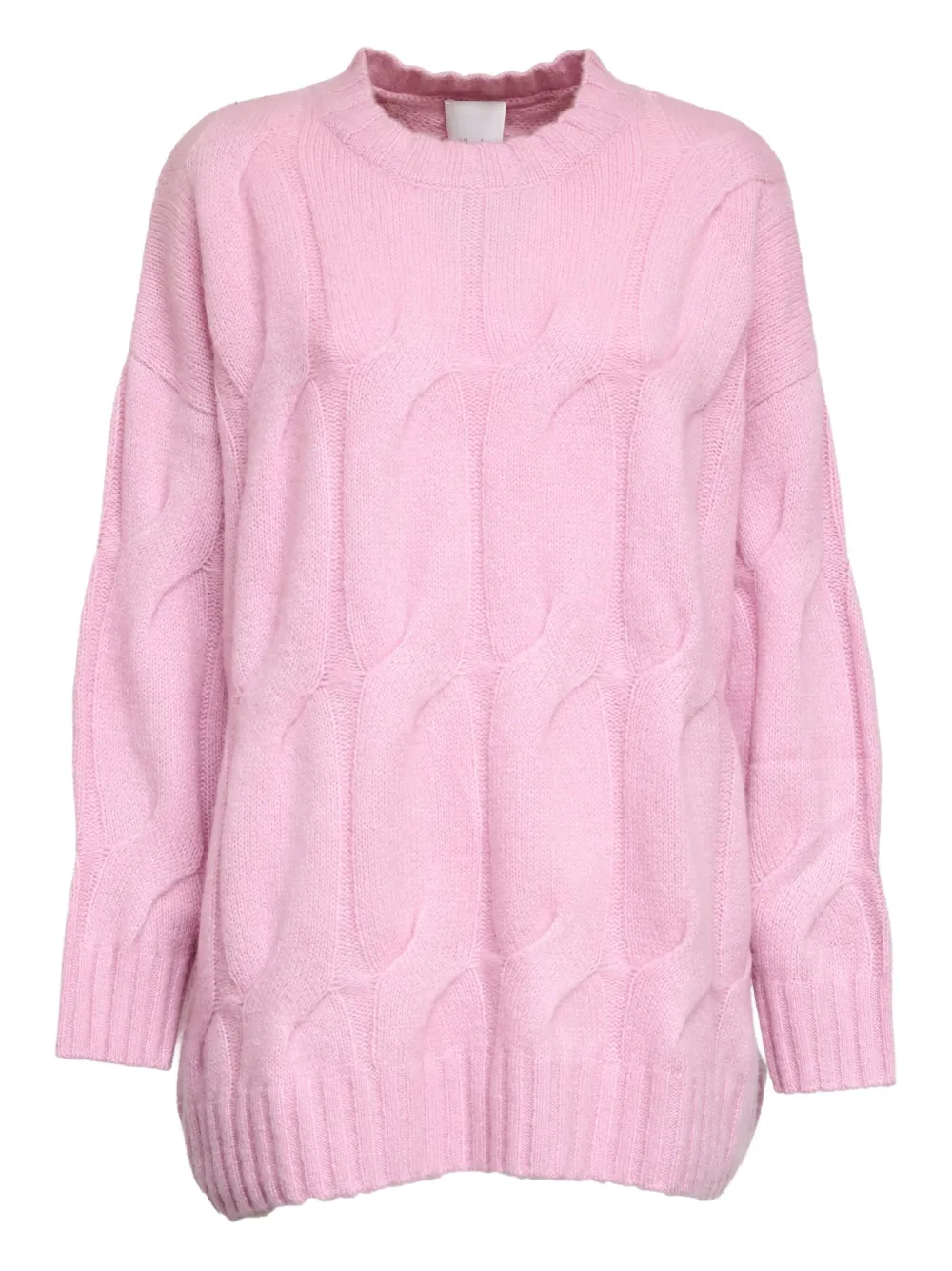Allude Cable-knit Round-neck Sweater In Pink