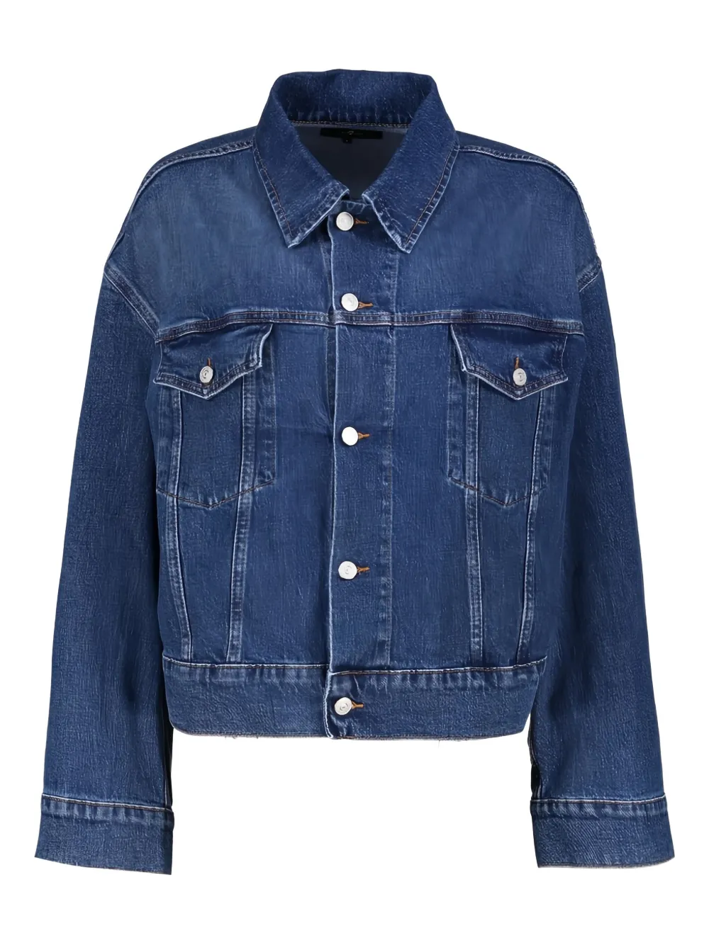 7 For All Mankind Buttoned Trucker Denim Jacket In Blue
