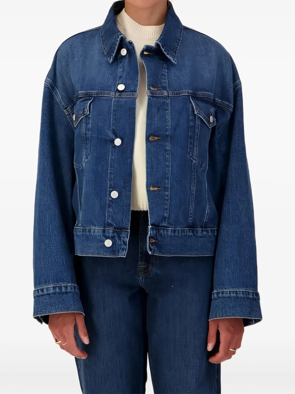 7 For All Mankind Corduroy Oli Cropped Trucker Jacket In Blue